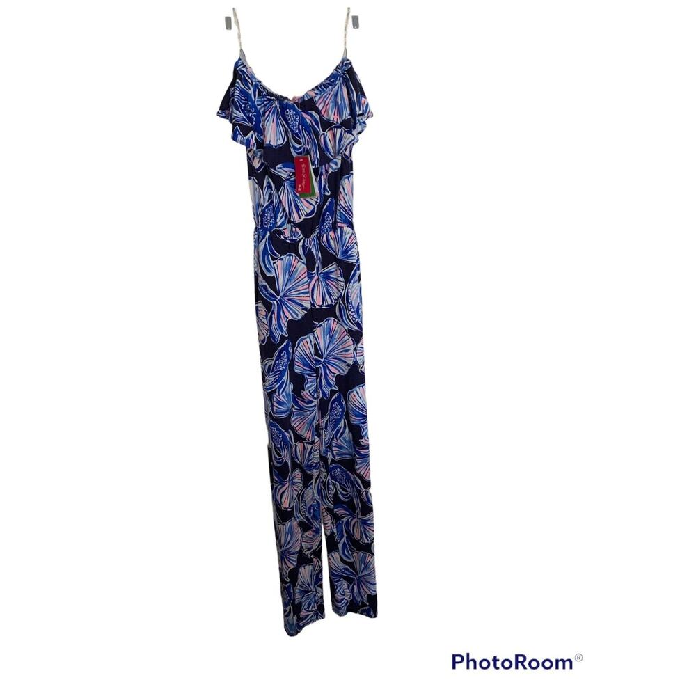 Lilly Pulitzer Aleatha Reel Life Strapless Jumpsuit New Tag Xs Tie Waist Ruffle - Picture 2 of 10